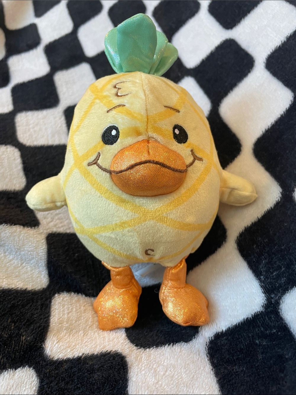 Yellow Pineapple Duck Plush Toy with Shiny Orange Beak & Feet